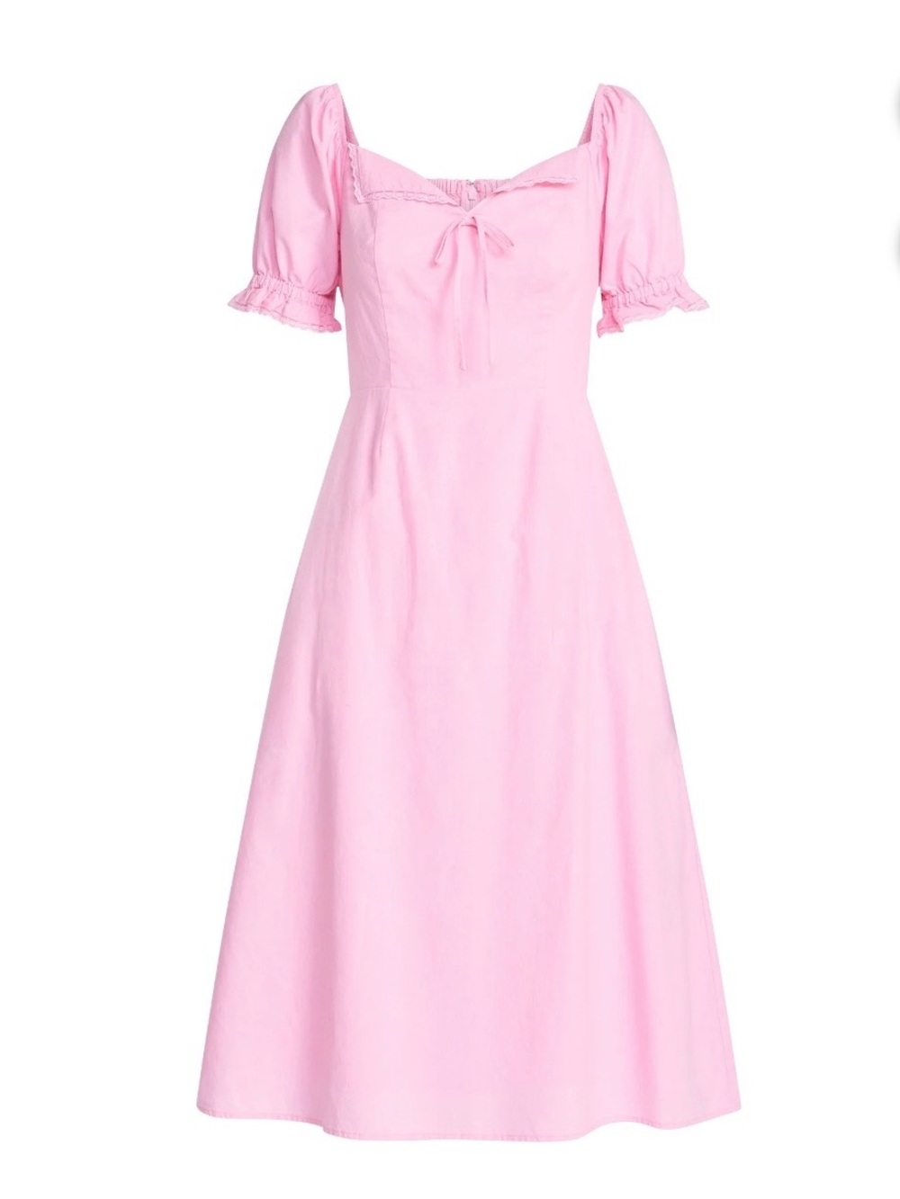 Pink Puff Sleeve Midi Dress